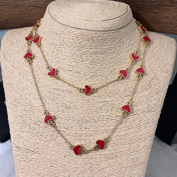 KATE SPADE NY PRE-LOVED AUTHENTIC RED ♠️ SCATTER 12K GOLD-PLATED LONG NECKLACE - Picture 1 of 17